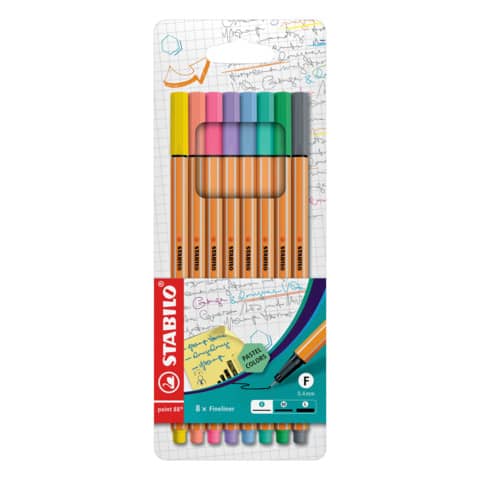 Fineliner Stabilo Point 88 0,4 mm assortiti in colori pastello astuccio da 8 - 88/8-01